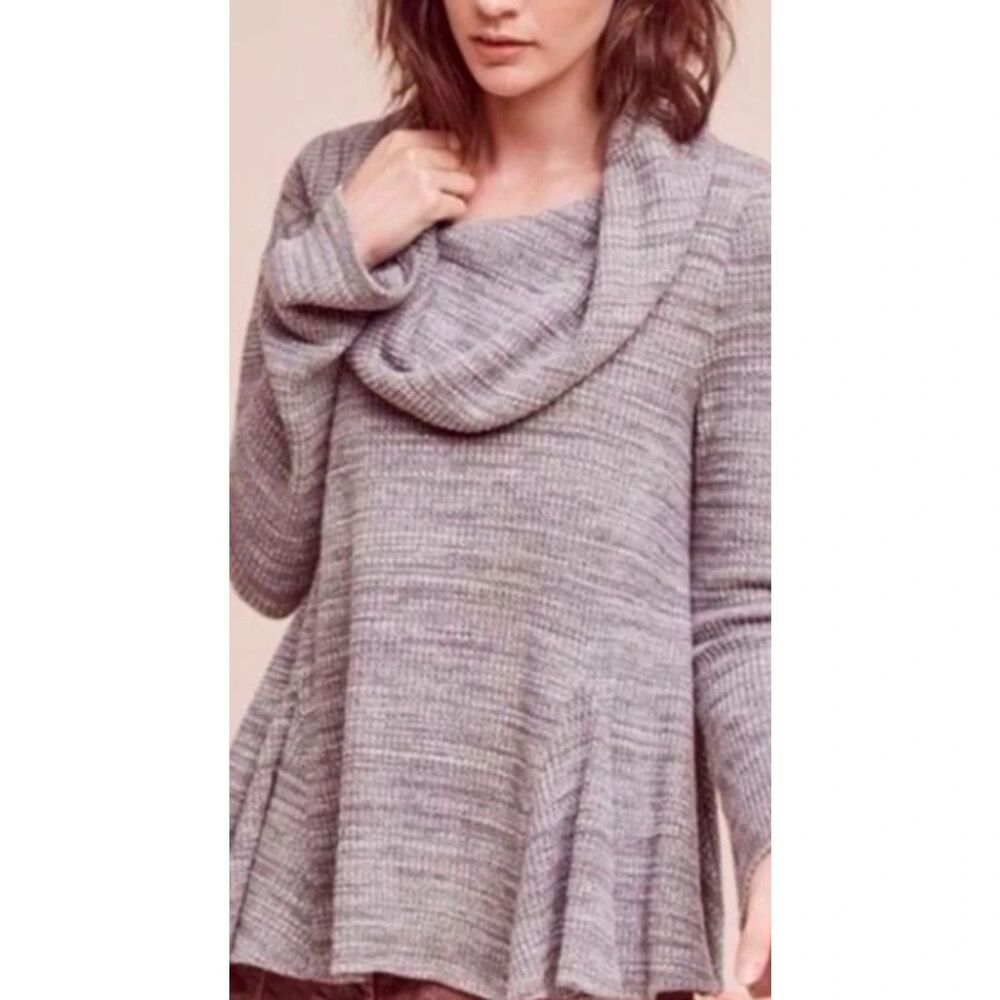 Anthropologie POSTMARK Womens Sweater MAURISA Gray Thermal Waffle Knit Cowl Sz S